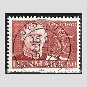 FRIM�RKER DANMARK | 1972 - AFA 522 - Frederik IX mindeudgave - 60 �re brunr�d - Pragt Stemplet Jyderup