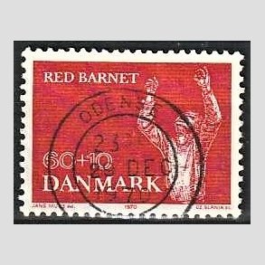 FRIMRKER DANMARK | 1970 - AFA 495 - Red Barnet 25 r - 60 + 10 re rd - Lux Stemplet Odense