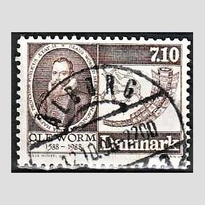 FRIM�RKER DANMARK | 1988 - AFA 905 - Naturforskeren Ole Worm  - 7,10 Kr. brun - Lux Stemplet �lborg