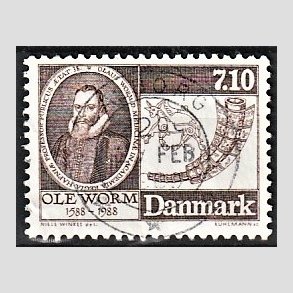 FRIM�RKER DANMARK | 1988 - AFA 905 - Naturforskeren Ole Worm  - 7,10 Kr. brun - Lux Stemplet �lborg