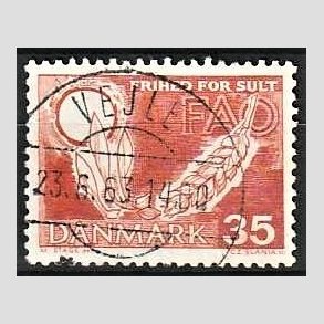 FRIM�RKER DANMARK | 1963 - AFA 412 - FAO anti-hunger - 35 �re brunr�d - Lux Stemplet Vejle