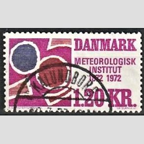 FRIM�RKER DANMARK | 1972 - AFA 523 - Meterologisk Institut 100 �r - 1,20 Kr. r�dviolet/r�dbrun/bl� - Lux Stemplet Kalundborg