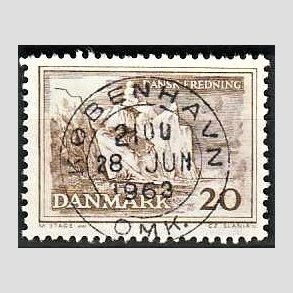 FRIM�RKER DANMARK | 1962 - AFA 411 - M�ns klint - 20 �re gr�brun - Pragt Stemplet