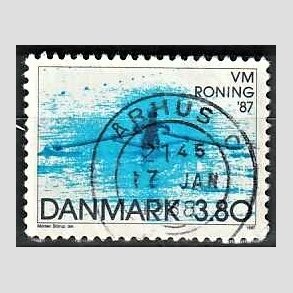 FRIM�RKER DANMARK | 1987 - AFA 887 - WM i roning - 3,80 Kr. bl� - Pragt Stemplet �rhus C