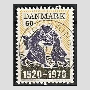 FRIM�RKER DANMARK | 1970 - AFA 499 - Nordslesvigs genforening 50 �r - 60 �re m�rkgr�/violet/gul - Pragt Stemplet Rudk�bing