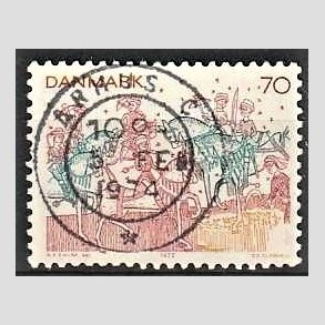 FRIM�RKER DANMARK | 1973 - AFA 554 - Kalkmalerier - 70 �re brunr�d/bl�gr�n/gul - Pragt Stemplet
