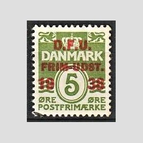 FRIMRKER DANMARK | 1938 - AFA 245 - D.F.U Udstilling - 5 re grn (199a) - Stemplet