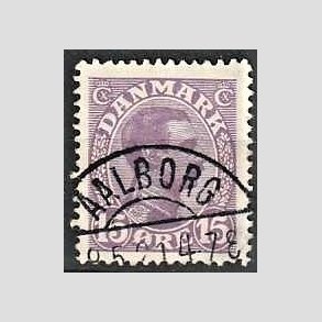 FRIMRKER DANMARK | 1913 - AFA 70 - Chr. X 15 re violet - Lux Stemplet AALBORG