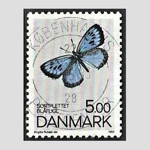 FRIM�RKER DANMARK | 1993 - AFA 1038 - Danske sommerfugle - 5,00 Kr. flerfarvet - Pragt Stemplet
