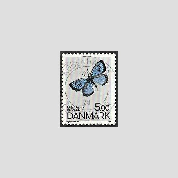 FRIMRKER DANMARK | 1993 - AFA 1038 - Danske sommerfugle - 5,00 Kr. flerfarvet - Pragt Stemplet