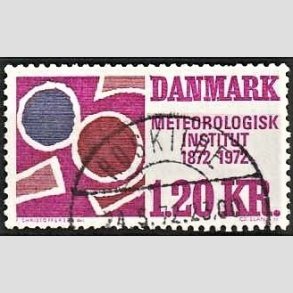 FRIM�RKER DANMARK | 1972 - AFA 523 - Meterologisk Institut 100 �r - 1,20 Kr. r�dviolet/r�dbrun/bl� - Lux Stemplet Roskilde