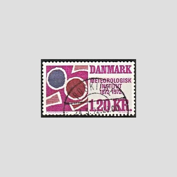 FRIMRKER DANMARK | 1972 - AFA 523 - Meterologisk Institut 100 r - 1,20 Kr. rdviolet/rdbrun/bl - Lux Stemplet Roskilde