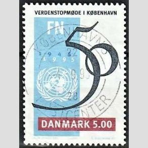 FRIM�RKER DANMARK | 1995 - AFA 1085 - FN 50 �r - 5,00 Kr. flerfarvet - Pragt Stemplet