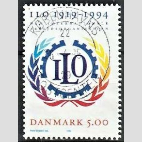 FRIM�RKER DANMARK | 1994 - AFA 1075 - ILO 75 �r - 5,00 Kr. flerfarvet - Pragt Stemplet