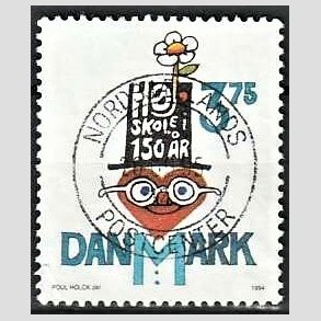 FRIM�RKER DANMARK | 1994 - AFA 1083 - H�jskolebev�gelsen 150 �r - 3,75 Kr. flerfarvet - Pragt Stemplet