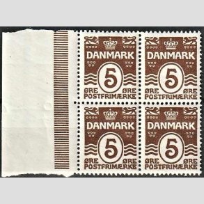 FRIMRKER DANMARK | 1921-22 - AFA 122 - Blgelinie 5 re brun i Fire-blok - Postfrisk