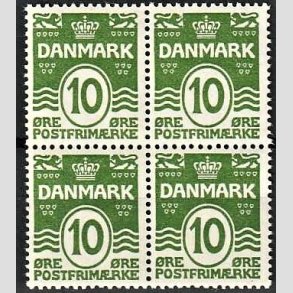 FRIMRKER DANMARK | 1921-22 - AFA 124 - Blgelinie 10 re grn i 4-blok - Postfrisk