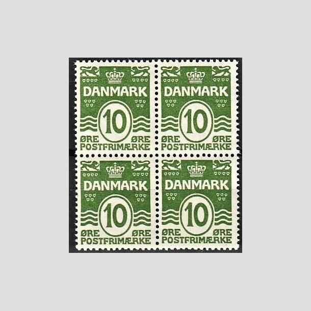 FRIMRKER DANMARK | 1921-22 - AFA 124 - Blgelinie 10 re grn i 4-blok - Postfrisk