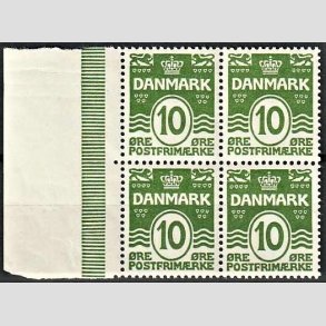 FRIMRKER DANMARK | 1921-22 - AFA 124 - Blgelinie 10 re grn i 4-blok - Postfrisk