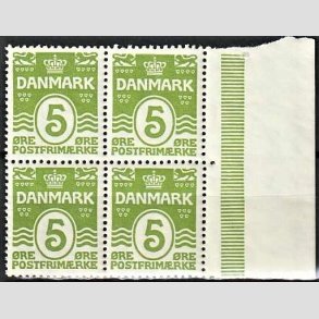 FRIMRKER DANMARK | 1930 - AFA 183 - 5 re lysgrn blgelinie i 4-blok - Postfrisk