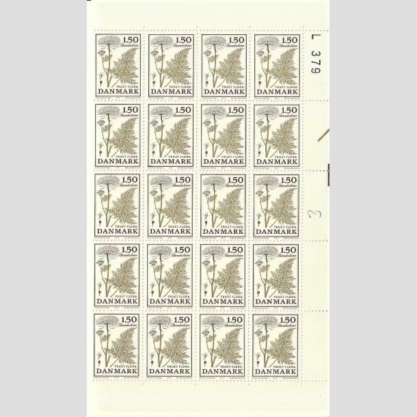 FRIMRKER DANMARK | 1977 - AFA 650 - Truet flora - 1,50 kr. lysgrn/brun 20 stk. i vre arkstykke - Postfrisk