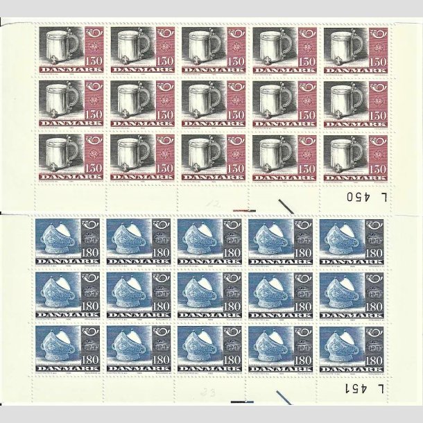 FRIMRKER DANMARK | 1980 - AFA 704,705 - Fllesnordisk udgave - 1,30 + 1,60 kr. 2 x 15 stk. i nedre arkstykke - Postfrisk