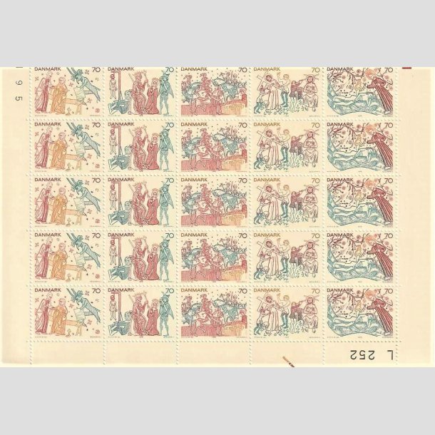 FRIMRKER DANMARK | 1973 - AFA 552 - Kalkmalerier - 70 re flerfarvet 25 stk. i nedre arkstykke - Postfrisk