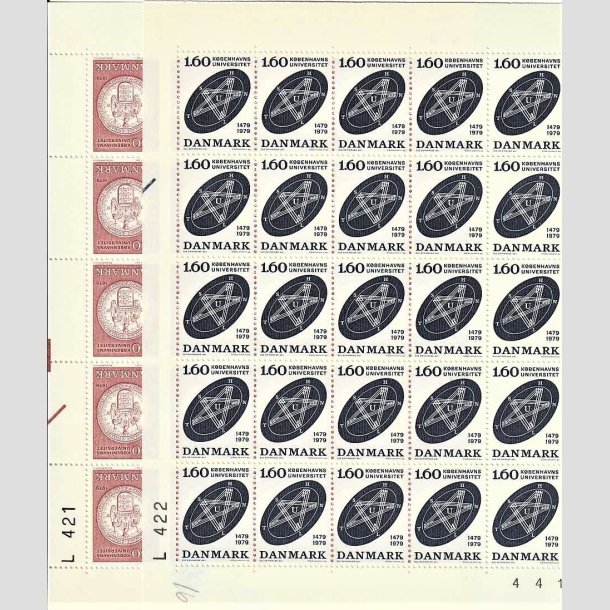 FRIMRKER DANMARK | 1979 - AFA 673,674 - Kbenhavns Universitet 500 r. - 1,30 + 1,60 kr. i arkstykker (2 x 25 stk.) - Postfrisk