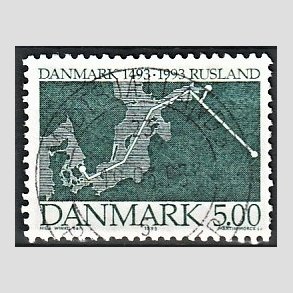 FRIM�RKER DANMARK | 1993 - AFA 1049 - Traktat Danmark-Rusland - 5,00 Kr. gr�n - Lux Stemplet