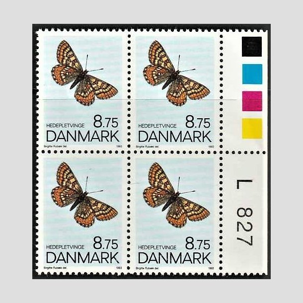 FRIMRKER DANMARK | 1993 - AFA 1039 - Sommerfugle - 8,75 Kr. flerfarvet i 4-blok - Postfrisk