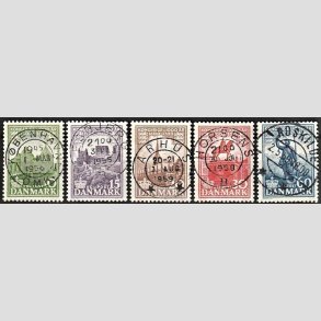 FRIM�RKER DANMARK | 1953-56 - AFA 351-55 - Det Danske Kongerige 1000 �r - 10-60 �re i komplet s�t - Lux Stemplet