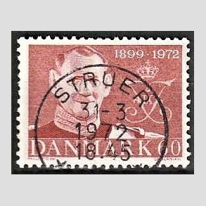 FRIM�RKER DANMARK | 1972 - AFA 522 - Frederik IX mindeudgave - 60 �re brunr�d - Pragt Stemplet Struer