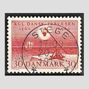 FRIM�RKER DANMARK | 1960 - AFA 386 - Fyr & Vagerv�snet 400 �r - 30 �re r�d - Pragt Stemplet Stege
