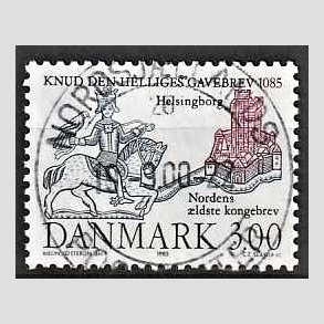 FRIM�RKER DANMARK | 1985 - AFA 835 - Domkirken i Lund - 3,00 Kr. m�rkbl�/lilla - Pragt Stemplet