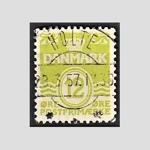 FRIM�RKER DANMARK | 1952-53 - AFA 335 - B�lgelinie 12 �re lysgr�n - Lux Stemplet Holte