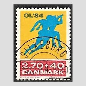 FRIMRKER DANMARK | 1984 - AFA 798 - Olympiske Lege 1984 - 2,70 Kr. + 40 re gul/rd/bl - Pragt Stemplet Silkeborg