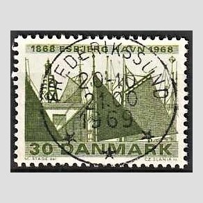 FRIM�RKER DANMARK | 1968 - AFA 469 - Esbjerg havn 100 �r - 30 �re gr�n - Pragt Stemplet Frederikssund