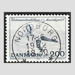 FRIM�RKER DANMARK | 1982 - AFA 745 - WM i kunstsk�jtel�b - 2 Kr. bl� - Pragt Stemplet Nordborg