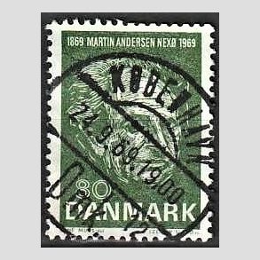 FRIM�RKER DANMARK | 1969 - AFA 485 - Martin Andersen Nex� - 80 �re gr�n - Pragt Stemplet