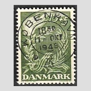 FRIM�RKER DANMARK | 1947 - AFA 299 - Modstandsbev�gelsen - 15 + 5 �re gr�n - Pragt Stemplet