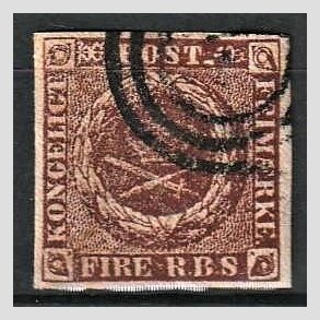 FRIMRKER DANMARK | 1853 - AFA 1 - 4 R.B.S IIb mrk rdbrun - Thiele II - Stemplet