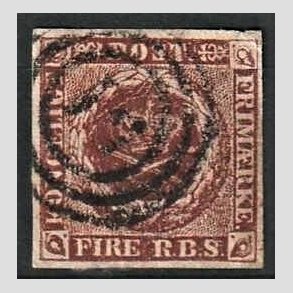 FRIMRKER DANMARK | 1853 - AFA 1 - 4 R.B.S IIb mrk rdbrun p klip - Thiele II - Stemplet