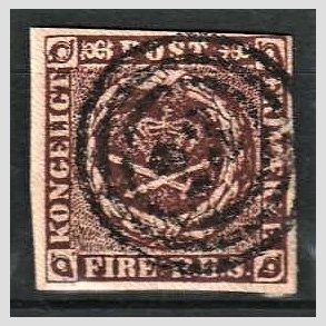 FRIMRKER DANMARK | 1853 - AFA 1 - 4 R.B.S IIa sortbrun - Thiele II - Stemplet