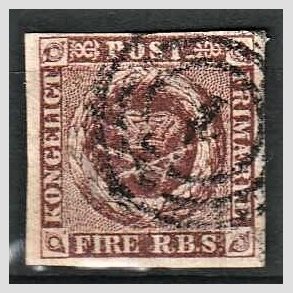 FRIMRKER DANMARK | 1853 - AFA 1 - 4 R.B.S IIa sortbrun - Thiele II - Stemplet