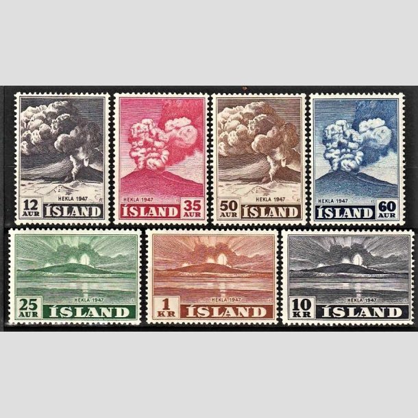 FRIMRKER ISLAND | 1948 - AFA 248-54 - Hekla i udbrud - 12 aur - 10 kr. i st - Ubrugt