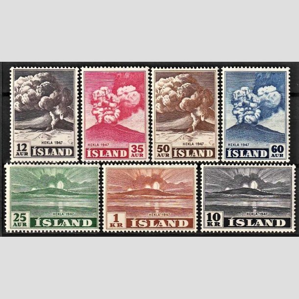 FRIMRKER ISLAND | 1948 - AFA 248-54 - Hekla i udbrud - 12 aur - 10 kr. i st - Ubrugt