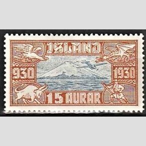 FRIMRKER ISLAND | 1930 - AFA 142 - Altingsjubilum Luftpost - 15 aur brun/bl - Ubrugt