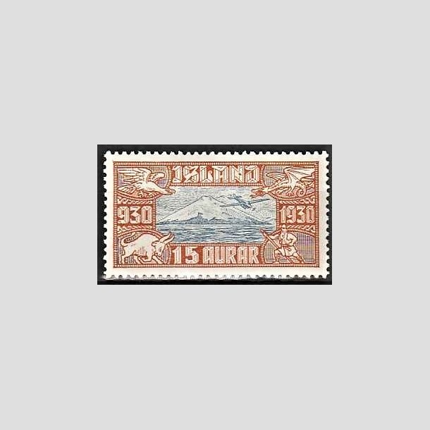 FRIMRKER ISLAND | 1930 - AFA 142 - Altingsjubilum Luftpost - 15 aur brun/bl - Ubrugt