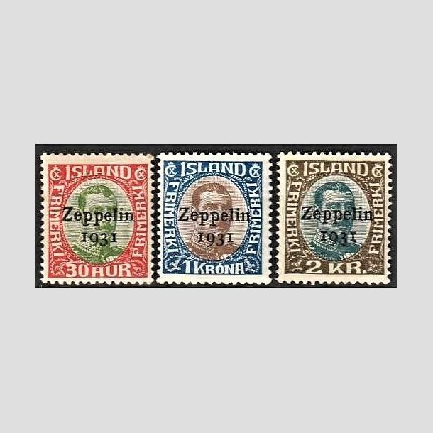 FRIMRKER ISLAND | 1931 - AFA 147-149 - Zeppelin - 30 aur - 2 Kr. Chr. X overtryk Zeppelin i komplet st - Ubrugt