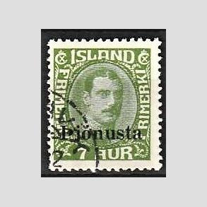 FRIMRKER ISLAND | 1936 - AFA 63 - Christian X overtryk Pjonusta - 7 aur grn - Stemplet